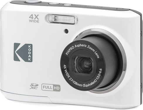 Kodak PIXPRO FZ45 16MP Digital Camera 4X Optical Zoom 27mm Wide Angle 1080P Full HD Video 2.7" LCD Camera (White) + 64GB Card and Reader + AA Batteries (4-Pack) + Cleaning Cloth in Kuwait
