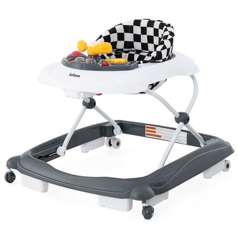 INFANS Foldable Baby Walker, 3 in 1 Toddler Walker Leaning-Seated Walk-Behind with Removable Music Tray, Adjustable Height, Washable Seat Cushion for Boys and Girls (Checkerboard) in Saudi Arabia