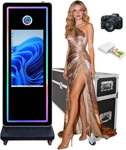 Outdoor Photo Booth Machine with 32 Inch IP65 Waterproof Touchscreen, Intel i5-8400, 8GB RAM + 256GB SSD, Portable Photobooth with Flight Case for Wedding Birthday Rental (Full Set) in Saudi Arabia