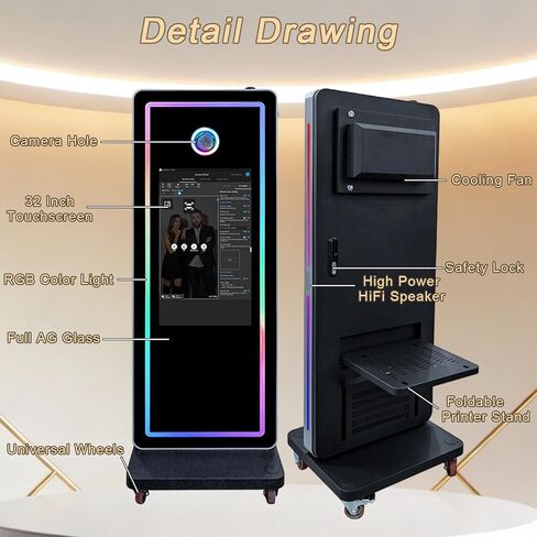 Outdoor Photo Booth Machine with 32 Inch IP65 Waterproof Touchscreen, Intel i5-8400, 8GB RAM + 256GB SSD, Portable Photobooth with Flight Case for Wedding Birthday Rental (Full Set) in Saudi Arabia