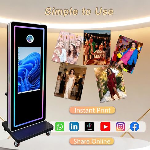 Outdoor Photo Booth Machine with 32 Inch IP65 Waterproof Touchscreen, Intel i5-8400, 8GB RAM + 256GB SSD, Portable Photobooth with Flight Case for Wedding Birthday Rental (Full Set) in Saudi Arabia