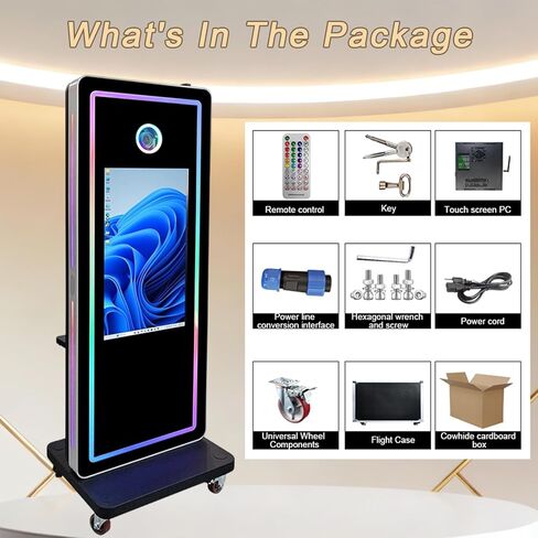 Outdoor Photo Booth Machine with 32 Inch IP65 Waterproof Touchscreen, Intel i5-8400, 8GB RAM + 256GB SSD, Portable Photobooth with Flight Case for Wedding Birthday Rental (Full Set) in Saudi Arabia