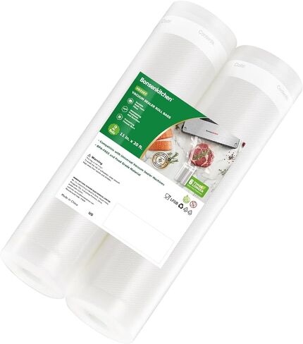 Bonsenkitchen Vacuum Sealer Bags, 8 in x 50 ft Rolls 2 Pack Seal Bags for Food Storage Saver, BPA Free, Commercial Grade Textured Food Roll Bags, Customized Size Bag for Sous Vide Cooking & Meal Prep in Kuwait