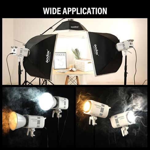 طقم إضاءة Godox 3Pack LE200Bi مع حامل إضاءة/صندوق سوفت بوكس/حقيبة حمل/5-1 عاكس ثنائي اللون LED طقم إضاءة فيديو مستمر احترافي، CRI 98+، 2800K-6500K، 57700 Lux للاستوديو in Kuwait