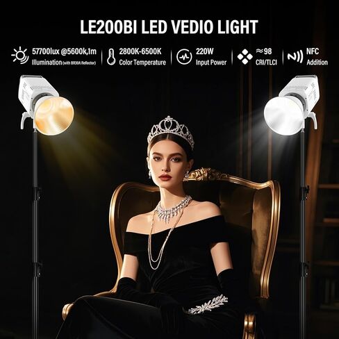 طقم إضاءة Godox 3Pack LE200Bi مع حامل إضاءة/صندوق سوفت بوكس/حقيبة حمل/5-1 عاكس ثنائي اللون LED طقم إضاءة فيديو مستمر احترافي، CRI 98+، 2800K-6500K، 57700 Lux للاستوديو in Kuwait