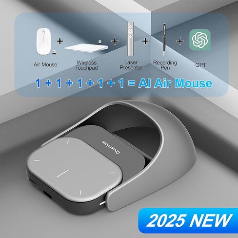 ماوس لاسلكي جديد 2025 - ماوس كمبيوتر 2 في 1 قابل للفصل، مؤشرات عرض تقديمي عن بعد بالليزر، خفيف الوزن للغاية، متوافق مع أجهزة الكمبيوتر الشخصية/Mac/الكمبيوتر المحمول (بدون ChatGPT، بدون تسجيل، فضي) in Kuwait