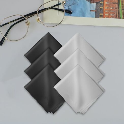 6 Pack Microfiber Cleaning Cloth(5.7"x6.8"), Reusable Lens Wipes Cloth for Cleaning Eyeglasses, Lenses, Glass, Screens, Cameras, Cell Phone, Easier to Grip and Use(Black, Grey) in Kuwait