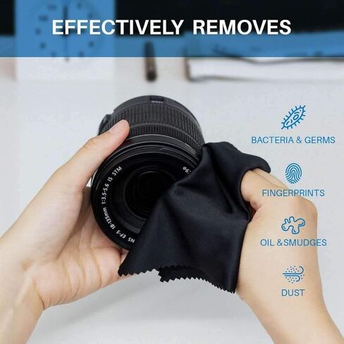 6 Pack Microfiber Cleaning Cloth(5.7"x6.8"), Reusable Lens Wipes Cloth for Cleaning Eyeglasses, Lenses, Glass, Screens, Cameras, Cell Phone, Easier to Grip and Use(Black, Grey) in Kuwait