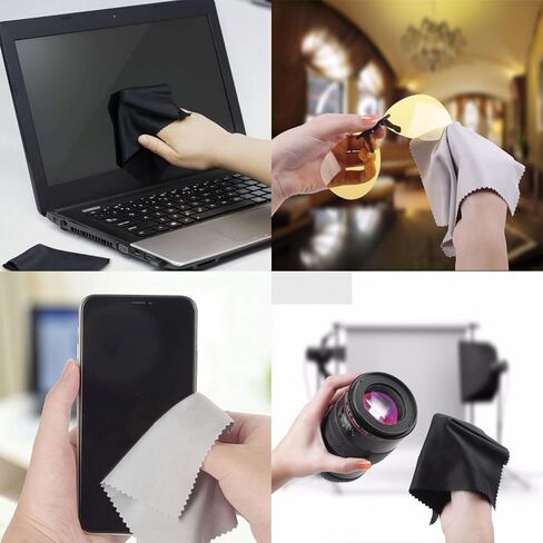 6 Pack Microfiber Cleaning Cloth(5.7"x6.8"), Reusable Lens Wipes Cloth for Cleaning Eyeglasses, Lenses, Glass, Screens, Cameras, Cell Phone, Easier to Grip and Use(Black, Grey) in Kuwait