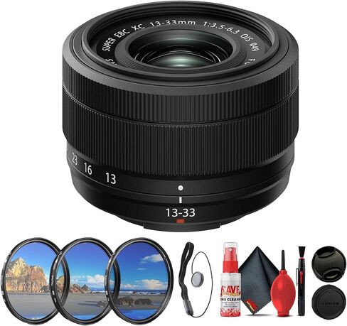 كاميرات Fujifilm XC 13-33mm f/3.5-6.3 OIS Lens X Mount APS-C، ما يعادل 20-50 مم، حزمة تثبيت الصورة البصرية مع مجموعة مرشح والمزيد in Kuwait