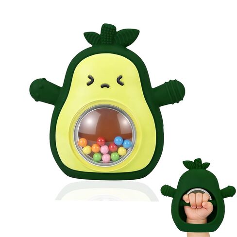 HAILI XMGQ Baby Teething Toys for 3-6 6-12 Months, Avocado Teething Mitten with Rattle, Food Grade Silicone Wrist Hand Teether for Teething Relief Newborn Chew Toys in Kuwait