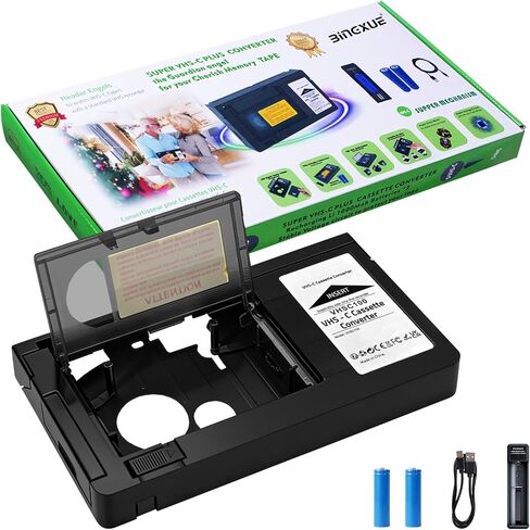 محول VHS c الجديد محول كاسيت VHS-C محول كاسيت VHS لكاميرا VCR VHS-C إلى VHS متوافق مع شاحن بطارية 12 مم يناسب كاسيت الفيديو/مشغل VCR، غير متوافق مع 8 مم/MiniDV/Hi8 in Kuwait