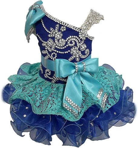 Baby Girls Sheer Neck Crystal Infant Mini Cupcake Pageant Skirt Dresses in Kuwait
