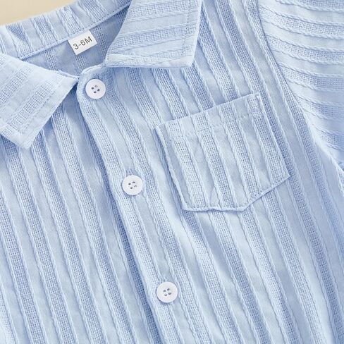 Newborn Baby Boy Clothes Striped Textured Button Up Shirt Romper Short Sleeve Collared Bodysuit Cute Summer Outfit in Saudi Arabia