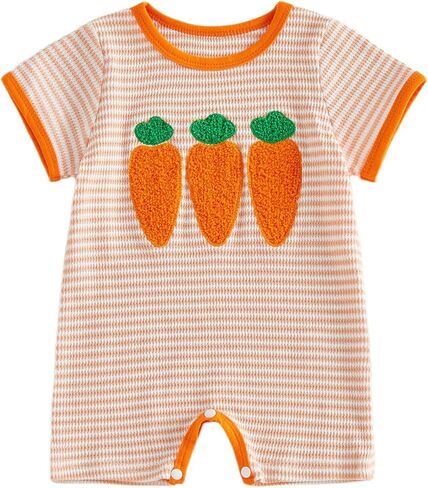 Newborn Baby Boy Girl Easter Outfit Cute Carrot Striped Romper Infant Unisex Baby Easter Clothes 3M 6M 12M 18M in Saudi Arabia