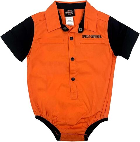 Harley-Davidson Baby Boys' Short Sleeve Poplin Infant Creeper, Orange/Black in Kuwait
