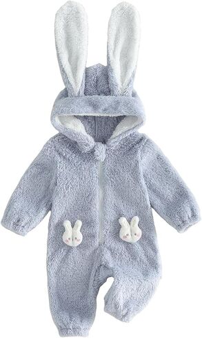 Newborn Baby Girl Boy Easter Outfit Bunny Ear Hooded Jumpsuit Romper Zipper Rabbit Hoodie Bodysuit Overall Clothes in Kuwait