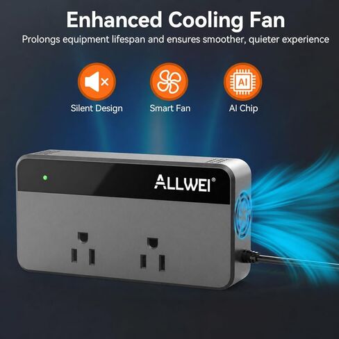ALLWEI 200W عاكس طاقة السيارة، 12V DC إلى 110V AC عاكس السيارة مع 4 منافذ شحن USB سريعة (2xUSB A، 2xUSB C) - محول ولاعة السجائر لشاحن السيارة للهاتف والكمبيوتر المحمول والأجهزة الصغيرة في رحلة الطريق in Kuwait