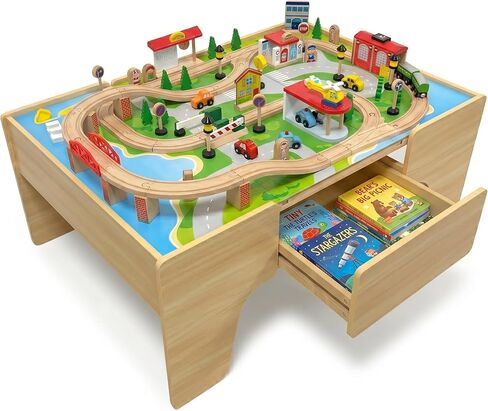 2-in-1 Train Set & Building Block Table for Toddlers, Reversible Activity Desk with Storage, Compatible with Lego Duplo & All Major Brands, Ultimate STEM Toy in Saudi Arabia