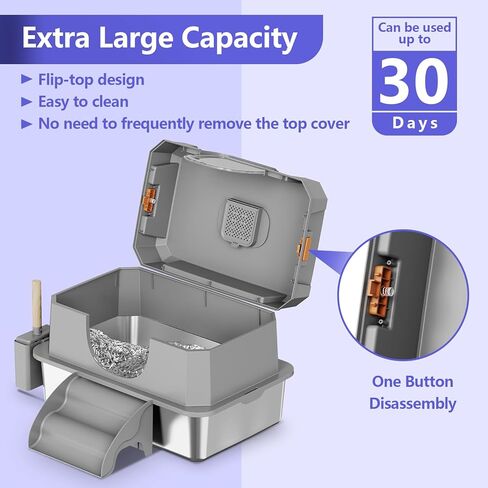 Stainless Steel Litter Box with lid,XXXL Extra Large,High-Sided Metal Litter Box for Multiple Cats, Non-Stick, Leak-Proof, Dark Gray in Saudi Arabia