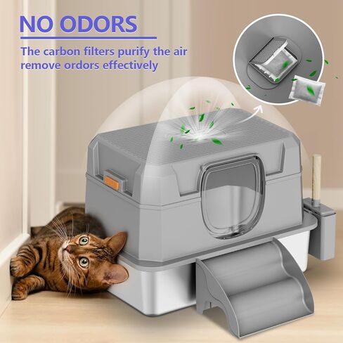Stainless Steel Litter Box with lid,XXXL Extra Large,High-Sided Metal Litter Box for Multiple Cats, Non-Stick, Leak-Proof, Dark Gray in Saudi Arabia