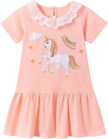 LitBud Easter Dresses for Girls,Bunny Dress Short Sleeve Casual A-line Spring Summer Outfit for Toddler Kids Age 1-7 Years in Kuwait