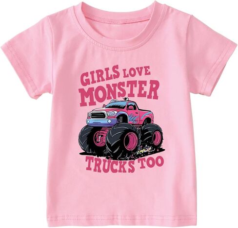 Kids Short Sleeve Shirts Toddler Boys Girls Crewneck Tees Curls Monster Truck Raccoon Cute 2-7Years in Saudi Arabia