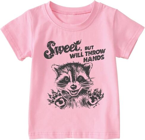 Kids Short Sleeve Shirts Toddler Boys Girls Crewneck Tees Curls Monster Truck Raccoon Cute 2-7Years in Saudi Arabia