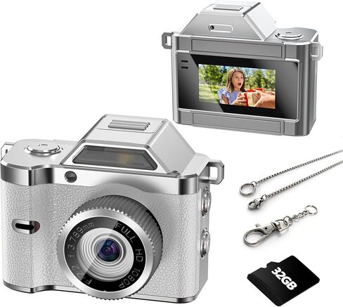 كاميرا OMK Mini Keychain، كاميرا بحجم الجيب 1080 بكسل مع بطاقة 32 جيجابايت، كاميرا ريترو صغيرة محمولة، تسجيل بزر واحد، عتيقة خفيفة الوزن للسفر، هدية عيد ميلاد، حفلة، لحظات يومية (وردي) in Kuwait
