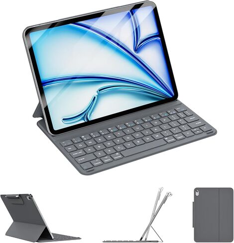 حافظة لوحة مفاتيح لجهاز iPad Air 11 بوصة (M3-2025، M2-2024)، نحيفة للغاية وخفيفة الوزن، حافظة ذكية مغناطيسية قابلة للفصل وقابلة لإعادة الشحن لجهاز Air 11 M3/M2 وiPad Air 5/4 10.9 بوصة، رمادي in Kuwait