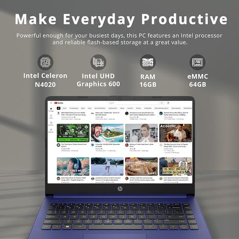 كمبيوتر محمول HP Stream 14 بوصة Micro-Edge HD يعمل باللمس، Intel Celeron N4020، ذاكرة الوصول العشوائي 8 جيجابايت، 64 جيجابايت eMMC، Wi-Fi 5، بلوتوث، Windows 11، أزرق (متجدد) in Kuwait