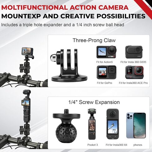 Motorcycle Mount Fit for Insta 360,Bike Handlebar Double Clamp Mounts 67" Invisible Selfie Stick Bundle Kit for Insta360 X5 X4 X3 X2 X ONE, for DJI OSMO 360, for GoPro Camera Accessories in Kuwait