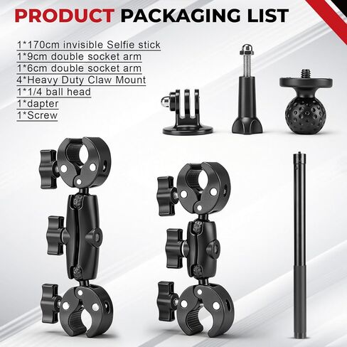 Motorcycle Mount Fit for Insta 360,Bike Handlebar Double Clamp Mounts 67" Invisible Selfie Stick Bundle Kit for Insta360 X5 X4 X3 X2 X ONE, for DJI OSMO 360, for GoPro Camera Accessories in Kuwait