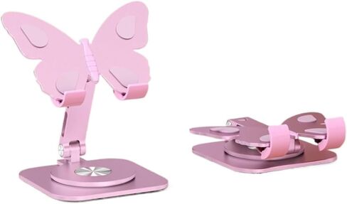 Basic Aluminum Phone Stand, Adjustable Folding Holder for All Smartphones Gift Pink (Simple Butterfly Pattern) in Saudi Arabia