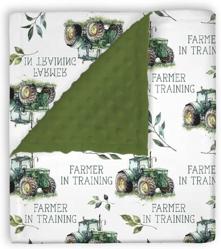 Green Mink Baby Boy Girl Blankets Farm Tractor Leaf, Funny Farmer in Training Soft Double Layer Dotted Backing Receiving Swaddle, Newborn Infant Toddler Nursery Crib Bedding Shower Gift 30x40 in Saudi Arabia