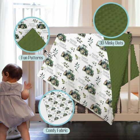 Green Mink Baby Boy Girl Blankets Farm Tractor Leaf, Funny Farmer in Training Soft Double Layer Dotted Backing Receiving Swaddle, Newborn Infant Toddler Nursery Crib Bedding Shower Gift 30x40 in Saudi Arabia