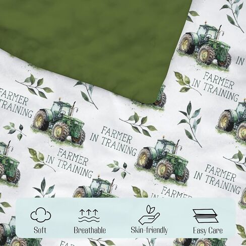 Green Mink Baby Boy Girl Blankets Farm Tractor Leaf, Funny Farmer in Training Soft Double Layer Dotted Backing Receiving Swaddle, Newborn Infant Toddler Nursery Crib Bedding Shower Gift 30x40 in Saudi Arabia