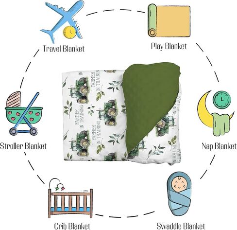 Green Mink Baby Boy Girl Blankets Farm Tractor Leaf, Funny Farmer in Training Soft Double Layer Dotted Backing Receiving Swaddle, Newborn Infant Toddler Nursery Crib Bedding Shower Gift 30x40 in Saudi Arabia