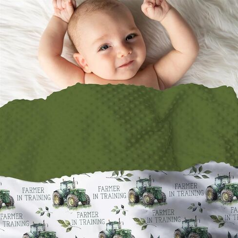 Green Mink Baby Boy Girl Blankets Farm Tractor Leaf, Funny Farmer in Training Soft Double Layer Dotted Backing Receiving Swaddle, Newborn Infant Toddler Nursery Crib Bedding Shower Gift 30x40 in Saudi Arabia