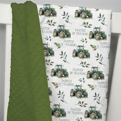 Green Mink Baby Boy Girl Blankets Farm Tractor Leaf, Funny Farmer in Training Soft Double Layer Dotted Backing Receiving Swaddle, Newborn Infant Toddler Nursery Crib Bedding Shower Gift 30x40 in Saudi Arabia