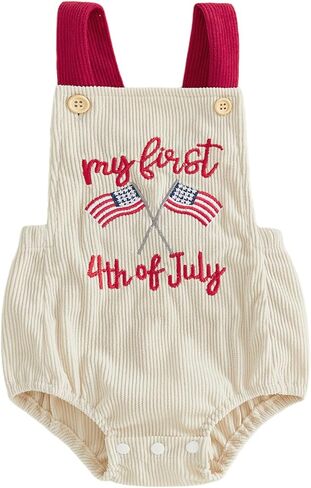 My First 4th Of July Baby Boy Girl Outfit 1st Fourth Of July Romper Overalls Flag Onesie Newborn Patriotic Clothes in Kuwait