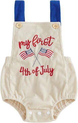 My First 4th Of July Baby Boy Girl Outfit 1st Fourth Of July Romper Overalls Flag Onesie Newborn Patriotic Clothes in Saudi Arabia