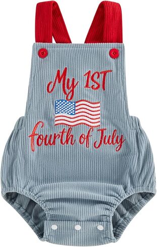 My First 4th Of July Baby Boy Girl Outfit 1st Fourth Of July Romper Overalls Flag Onesie Newborn Patriotic Clothes in Saudi Arabia