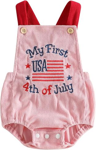 My First 4th Of July Baby Boy Girl Outfit 1st Fourth Of July Romper Overalls Flag Onesie Newborn Patriotic Clothes in Saudi Arabia