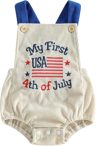My First 4th Of July Baby Boy Girl Outfit 1st Fourth Of July Romper Overalls Flag Onesie Newborn Patriotic Clothes in Saudi Arabia