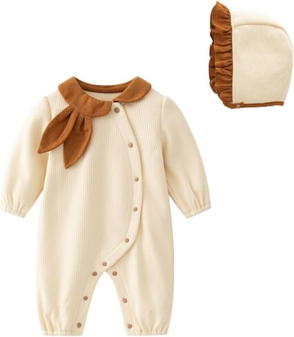 Mud Kingdom Baby Girls Romper with Hat 2 Piece Long Sleeve Jumpsuit Cute Solid Color Fall Winter in Kuwait