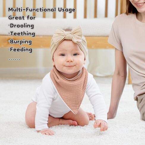 صدريات أطفال من Susurration Muslin مكونة من 10 قطع صدريات أطفال باندانا لعاب الأطفال مرايل ناعمة قابلة للتعديل لحديثي الولادة للجنسين من البنات والأولاد (وردي-بني) in Kuwait