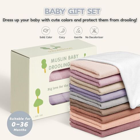 صدريات أطفال من Susurration Muslin مكونة من 10 قطع صدريات أطفال باندانا لعاب الأطفال مرايل ناعمة قابلة للتعديل لحديثي الولادة للجنسين من البنات والأولاد (وردي-بني) in Kuwait