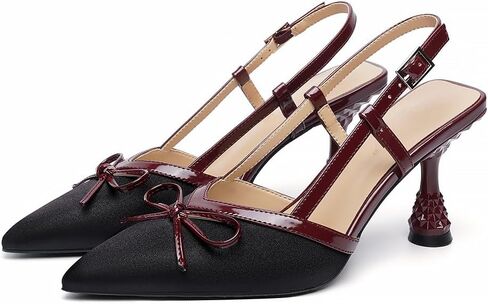 حذاء بكعب Vertundy Slingback للنساء من الساتان بفيونكة مدببة عند الأصابع لفستان موعد الزفاف in Kuwait
