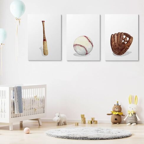 GUBIYU Baseball Sports Nursery Decor Boy Nursery Wall Decoration Baby Boy Sport Canvas Little Man Cave Sport Wall Art Baseball Print Posters Set of 3,Sports Themed Walls Decor for Boys Bedroom 12"x16" in Saudi Arabia
